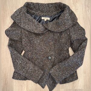 Double Zero Y2K 2000s Brown Tweed Jacket Blazer with Large Collar Size Small